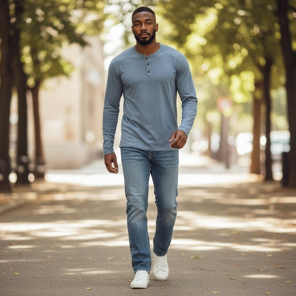 Free Fly Mens Bamboo Performance Henley Shirt Blue Long Sleeve XL 3909